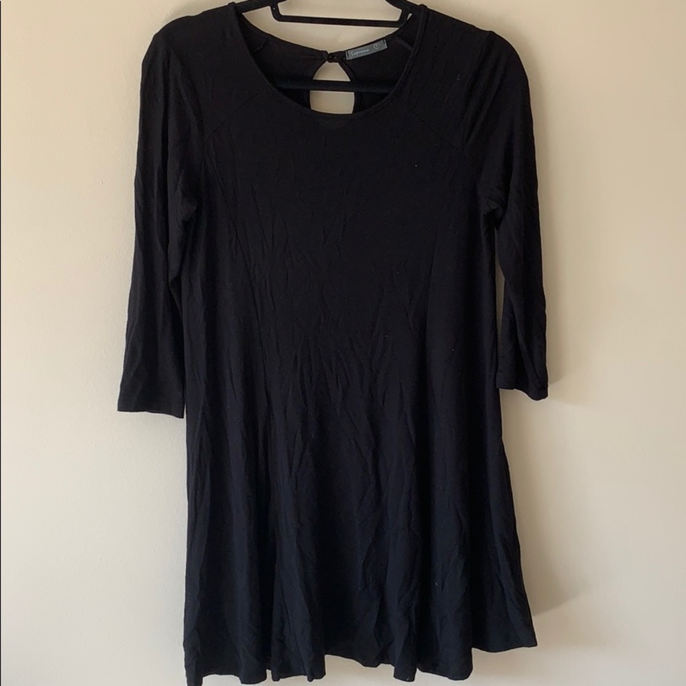 Black Soprano 3/4 Sleeve Skater Flowy Dress